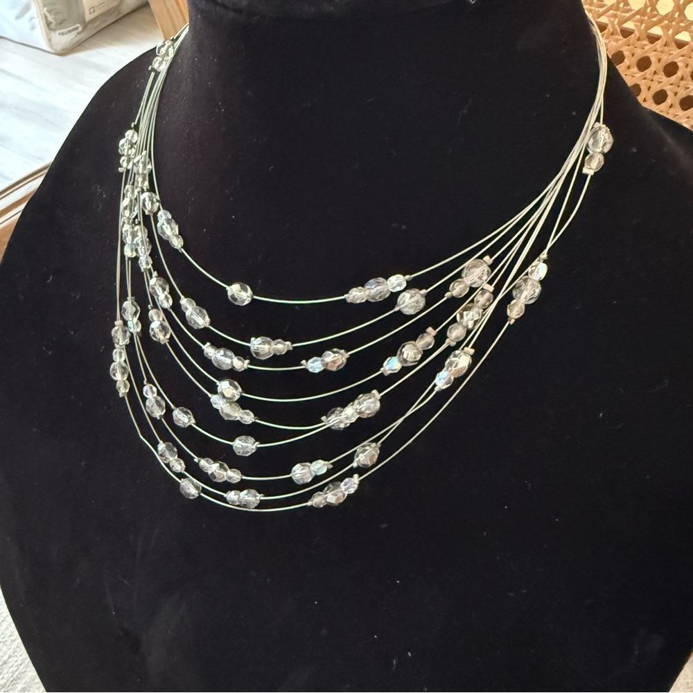 Multi-Strand Crystal Bead Necklace - Clear